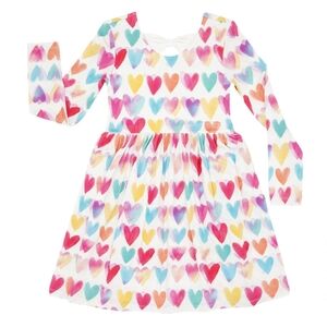 NWT Little Sleepies Play Girls Size 5 Watercolor Love Hearts Skater Dress